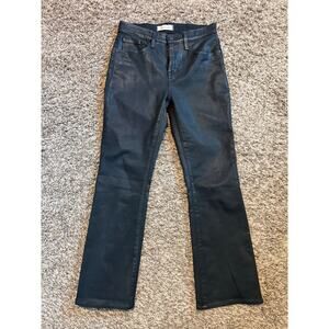 Madewell Mid Rise Kick Out Jeans Black Size 26 Straight Leg Shiny Cotton